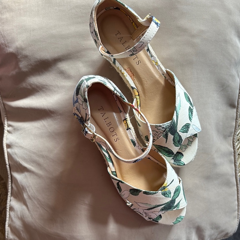 Talbots Women's Floral Wedge Sandals - White and Green
